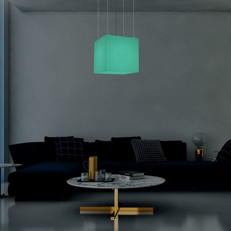 Cube Pendant LED Light, Contemporary Suspension Lamp, 40cm, E27, Colour Changing