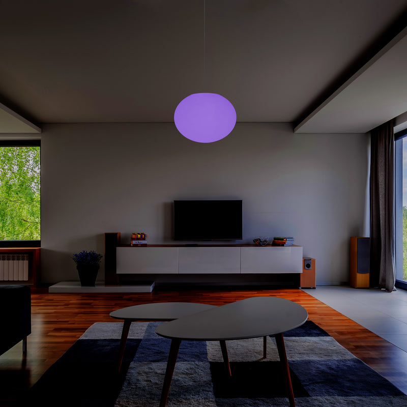 Ellipse Oval Pendant Hanging Light, Dimmable Multi Colour Ceiling Lamp, Flat Globe Ball