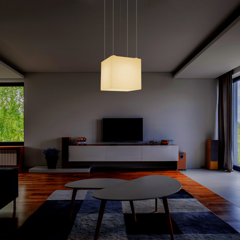 Cube LED Hanging Lamp, Geometric Ceiling Light, 40 x 40 cm, E27, Warm White