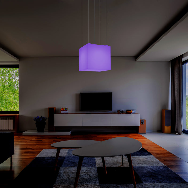 Cube Pendant LED Light, Contemporary Suspension Lamp, 40cm, E27, Colour Changing