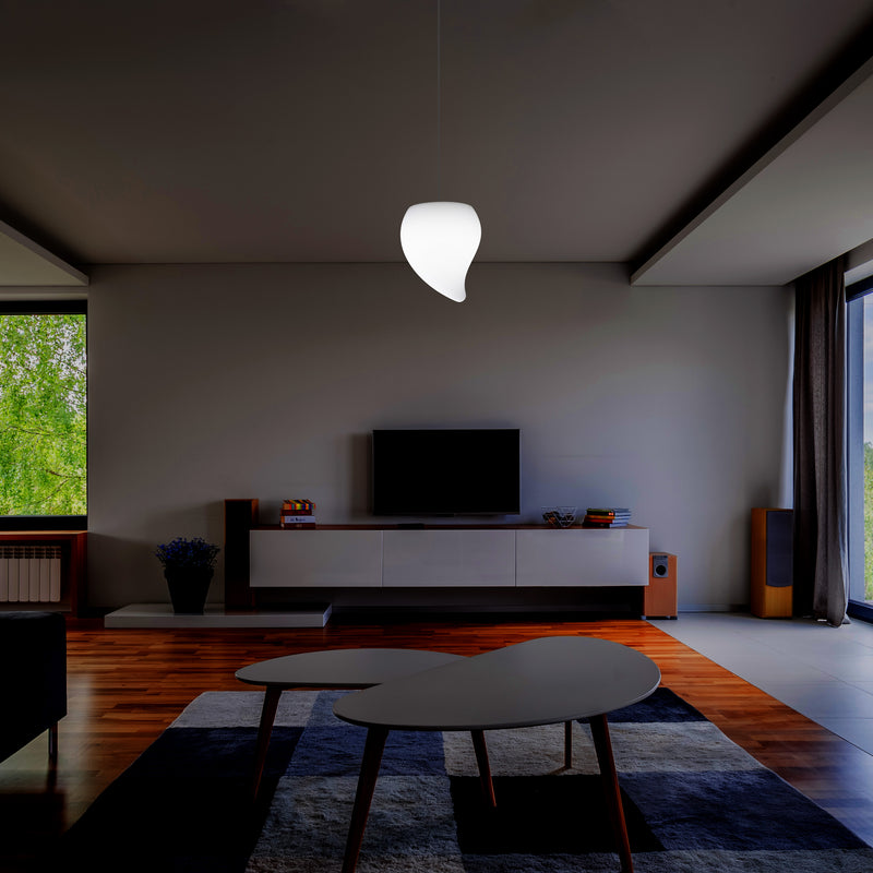 Designer LED Hanging Pendant Light, Unique Tear Drop E27 Suspended Ceiling Lamp, White