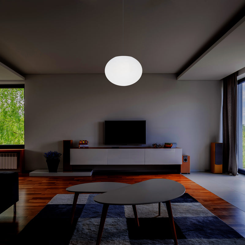 Designer LED Ceiling Pendant Light, 3D Ellipse Oval E27 Hanging Lamp, 27cm Flat Sphere