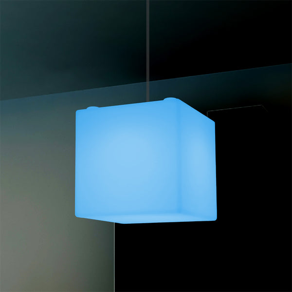 Cube Hanging Pendant Light, 15cm RGB Modern Ceiling Lamp, Multi Colour with Remote