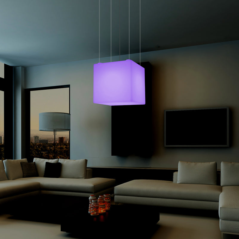 Cube Pendant LED Light, Contemporary Suspension Lamp, 40cm, E27, Colour Changing