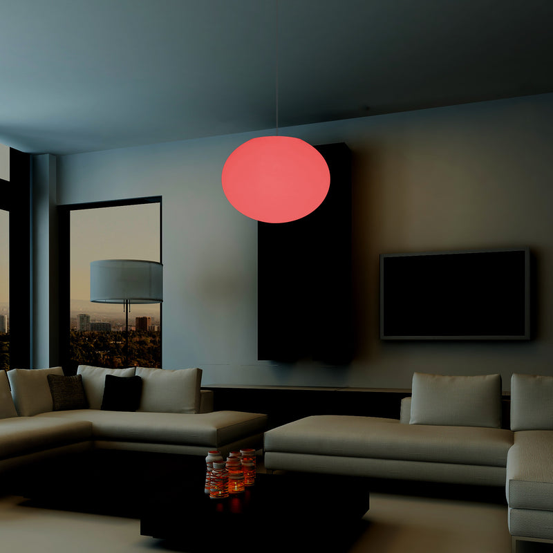 Ellipse Oval Pendant Hanging Light, Dimmable Multi Colour Ceiling Lamp, Flat Globe Ball