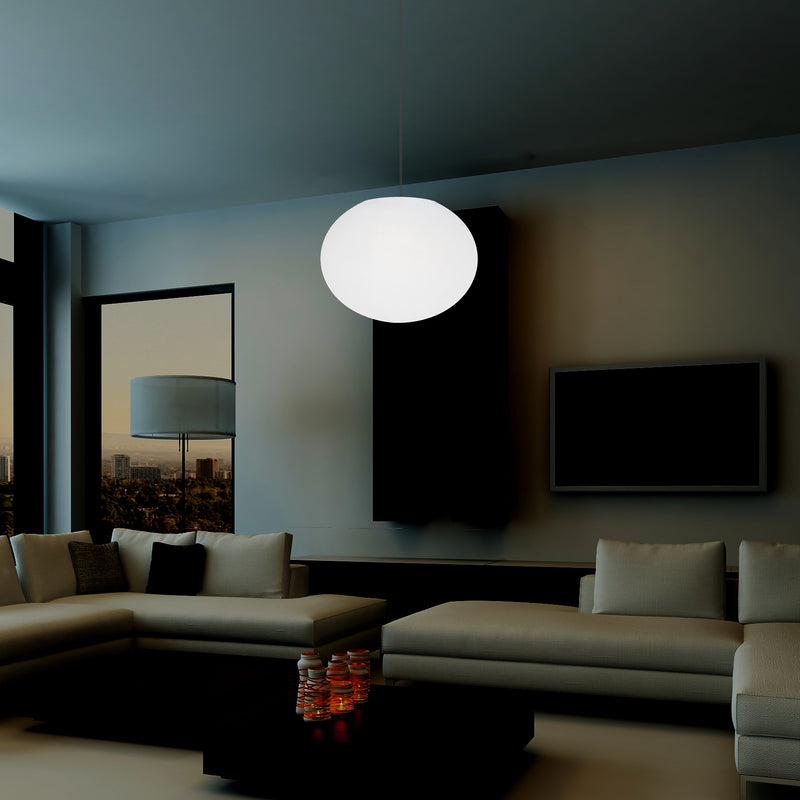 Designer LED Ceiling Pendant Light, 3D Ellipse Oval E27 Hanging Lamp, 27cm Flat Sphere