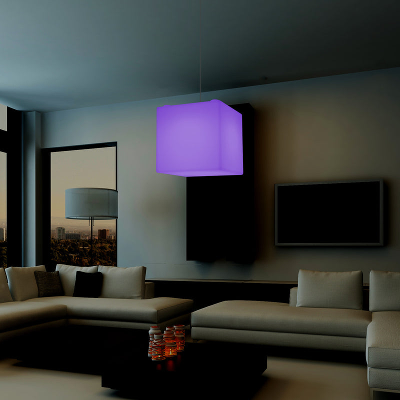 Contemporary Ceiling Light, Cube LED Suspension Lamp, 300 mm, E27, RGB