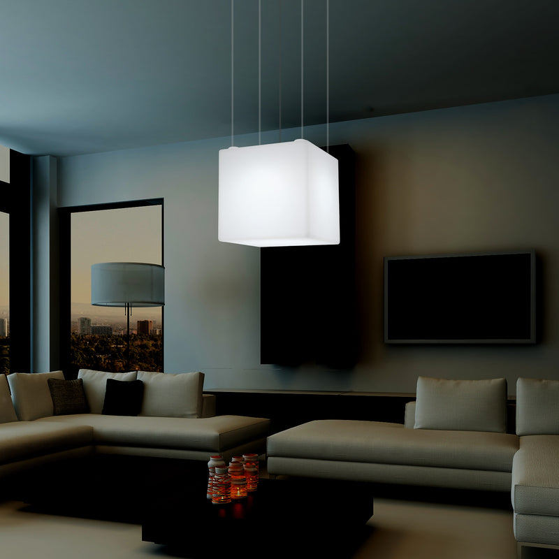 Geometric Ceiling Lamp, Cube LED Hanging Lighting, 50 x 50cm, E27, White