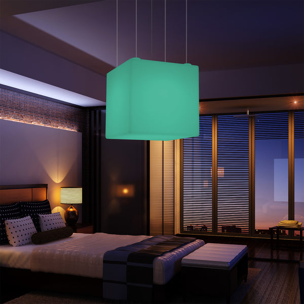 Cube Pendant Lamp, Geometric Ceiling LED Light, 60cm, E27, RGB with Remote Control
