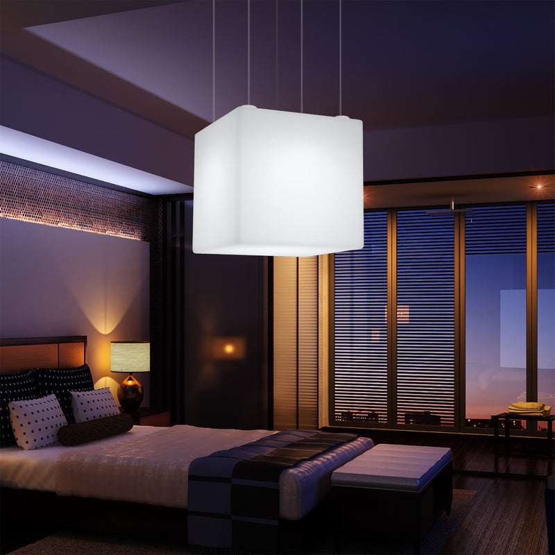 Cube Suspension LED Lamp, Large Geometric Pendant Light, 600 mm, E27, White