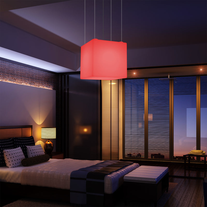 Cube Pendant LED Light, Contemporary Suspension Lamp, 40cm, E27, Colour Changing