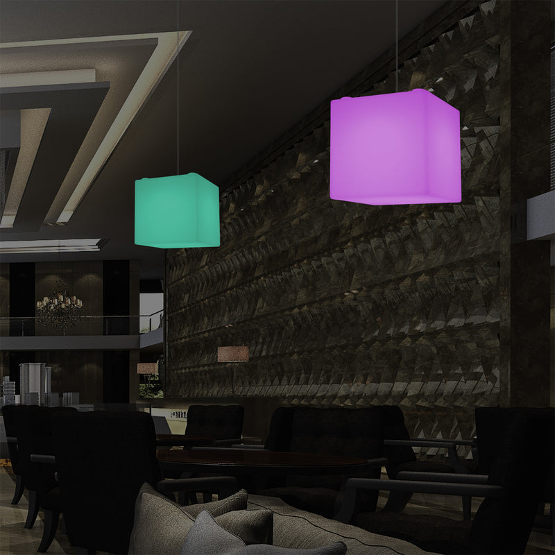 Contemporary Ceiling Light, Cube LED Suspension Lamp, 300 mm, E27, RGB