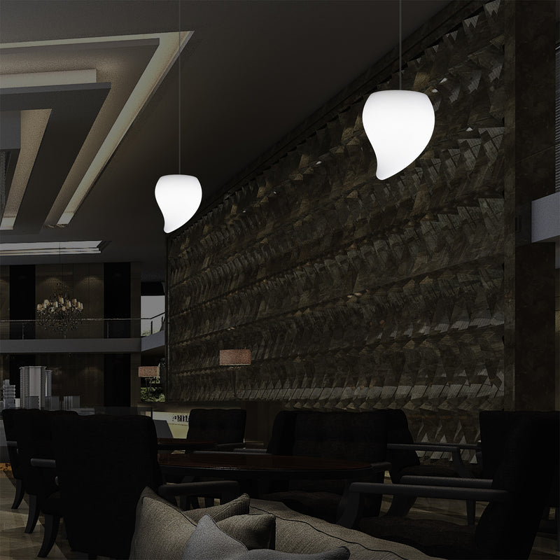 Designer LED Hanging Pendant Light, Unique Tear Drop E27 Suspended Ceiling Lamp, White