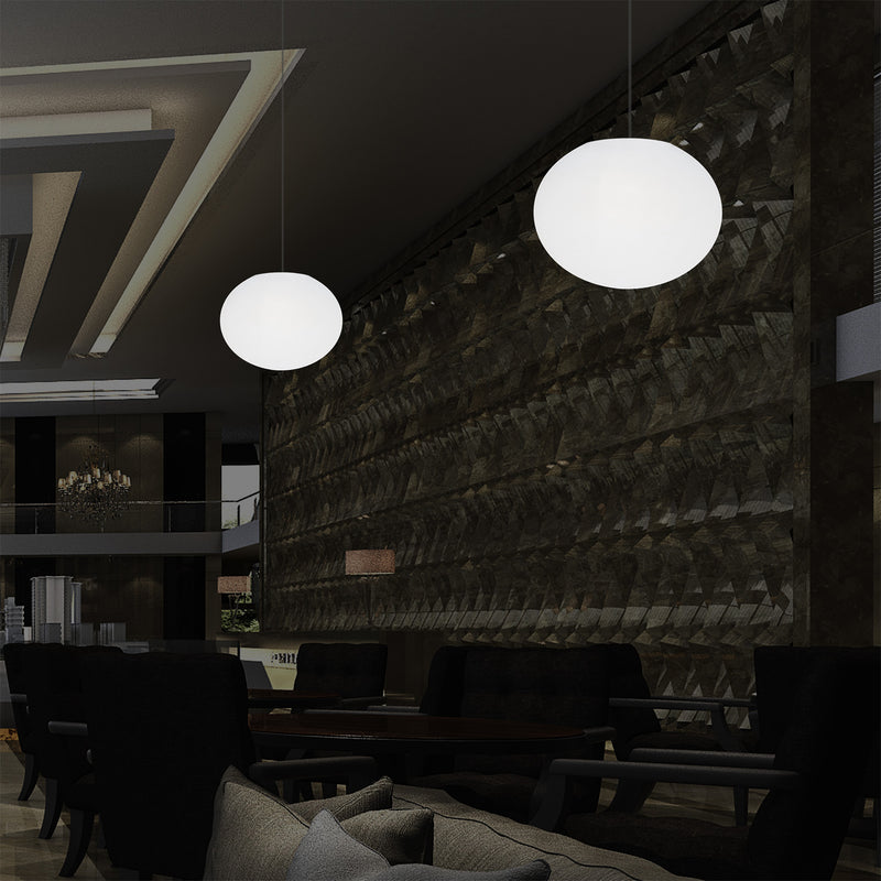 Designer LED Ceiling Pendant Light, 3D Ellipse Oval E27 Hanging Lamp, 27cm Flat Sphere