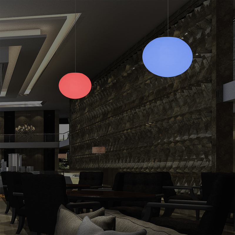 Ellipse Oval Pendant Hanging Light, Dimmable Multi Colour Ceiling Lamp, Flat Globe Ball