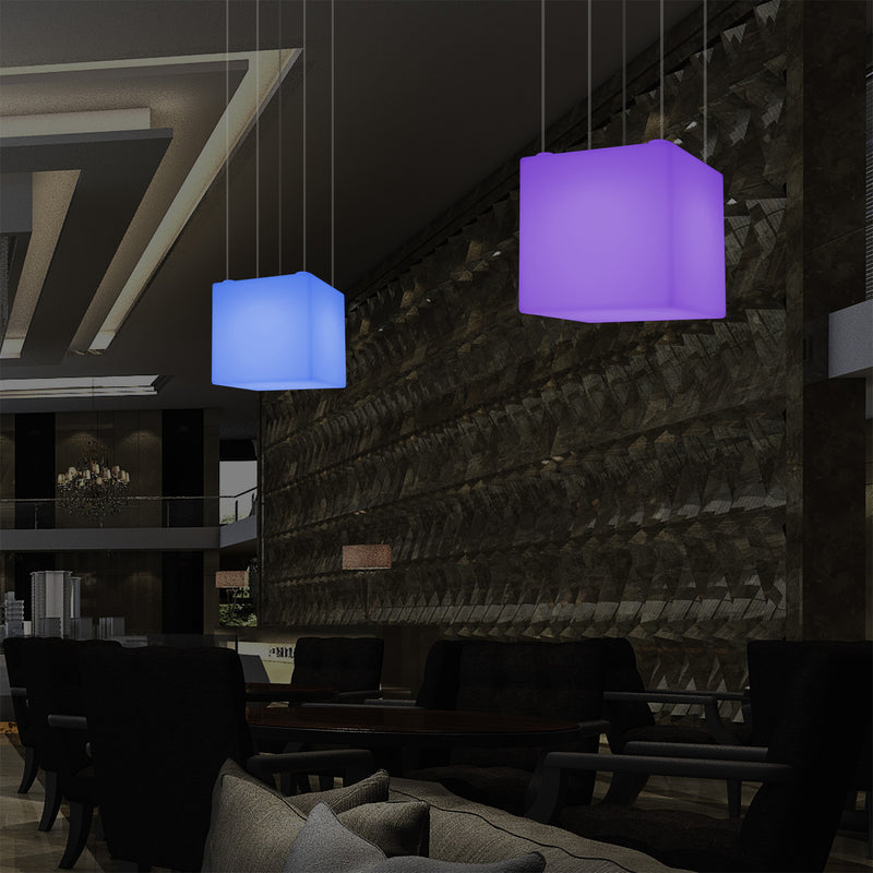 Cube Pendant LED Light, Contemporary Suspension Lamp, 40cm, E27, Colour Changing