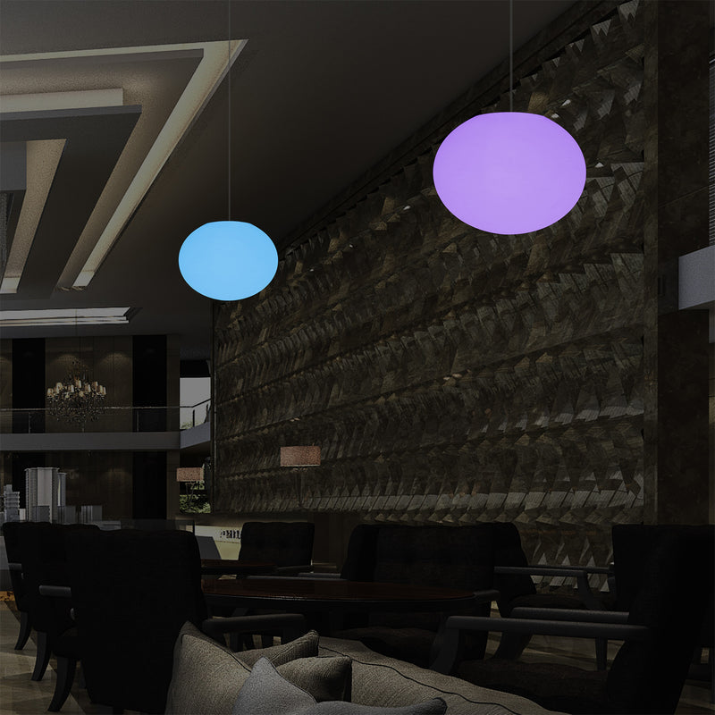 Ellipse Oval Pendant Hanging Light, Dimmable Multi Colour Ceiling Lamp, Flat Globe Ball