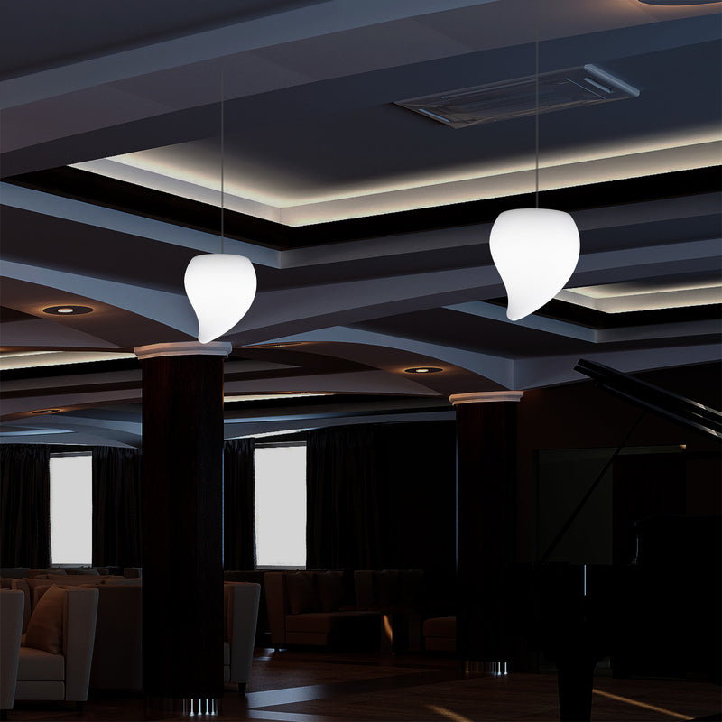 Designer LED Hanging Pendant Light, Unique Tear Drop E27 Suspended Ceiling Lamp, White