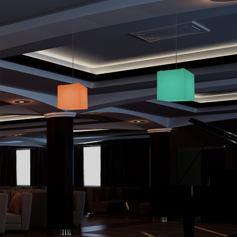 Cube Hanging Pendant Light, 15cm RGB Modern Ceiling Lamp, Multi Colour with Remote