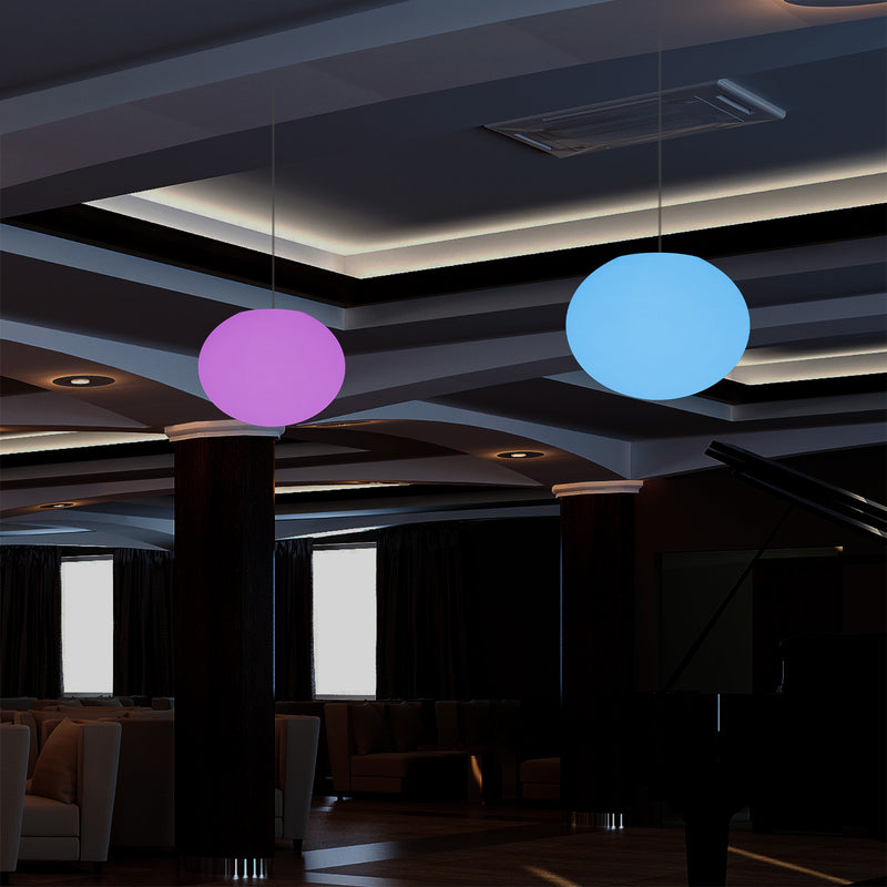 Ellipse Oval Pendant Hanging Light, Dimmable Multi Colour Ceiling Lamp, Flat Globe Ball