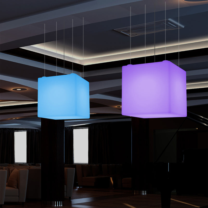Cube Hanging Lamp, Large Modern RGB Suspension Light, 600 mm, LED Atmosphere Light