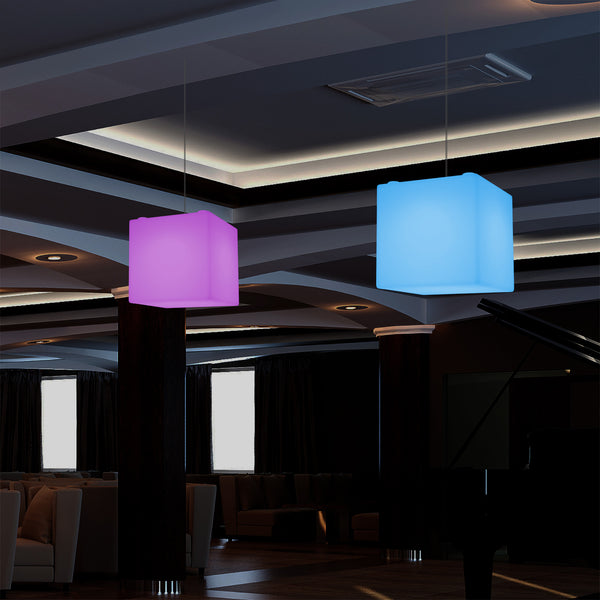 LED Cube Pendant Light, Colour Changing SMD RGB Suspension Lamp, 300 mm, Ambient Light