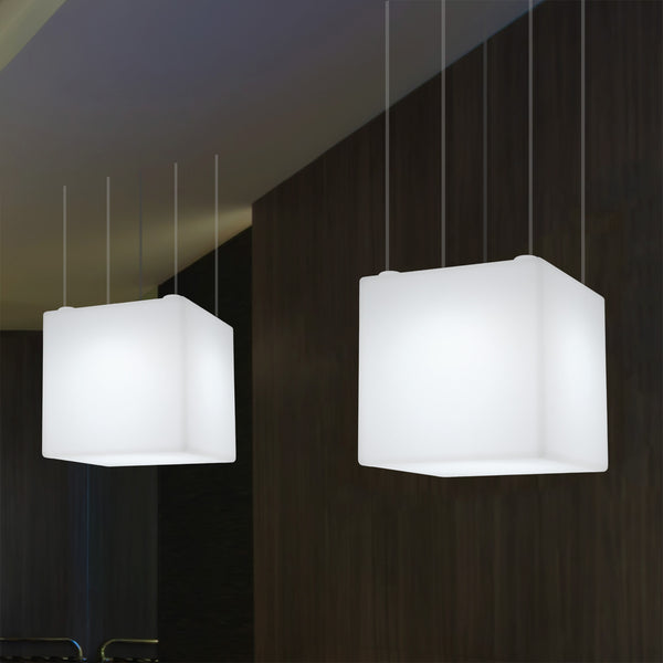 Geometric Ceiling Lamp, Cube LED Hanging Lighting, 50 x 50cm, E27, White