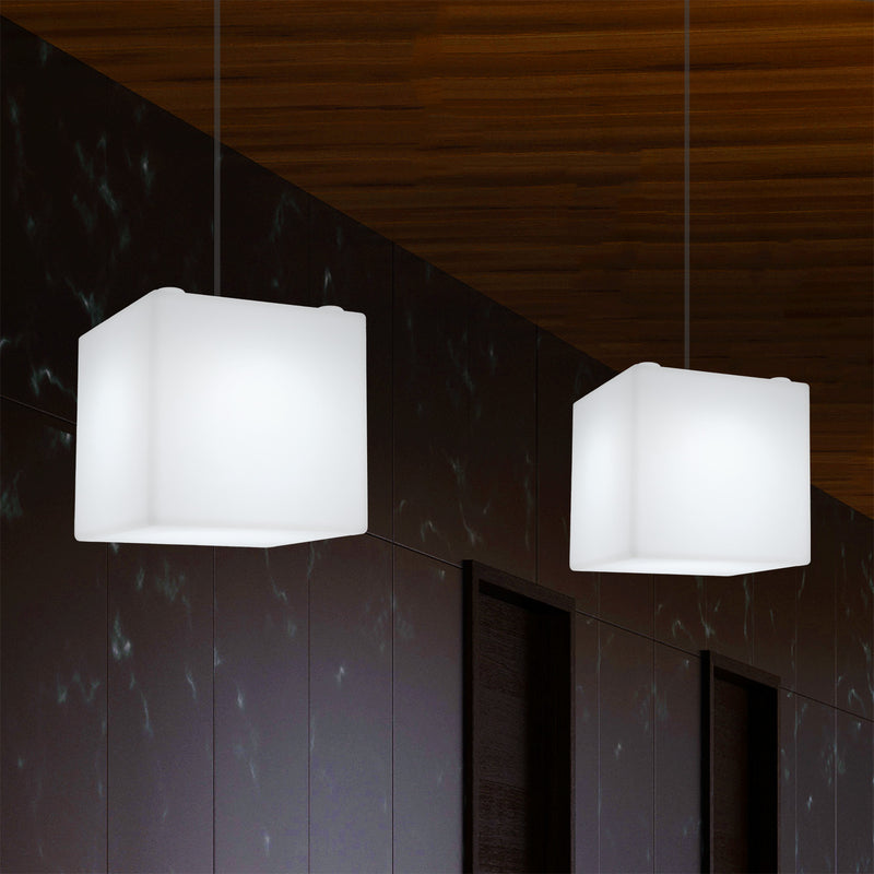 Cube Pendant LED Light, Modern Suspension Lamp, 200 mm, E27, White