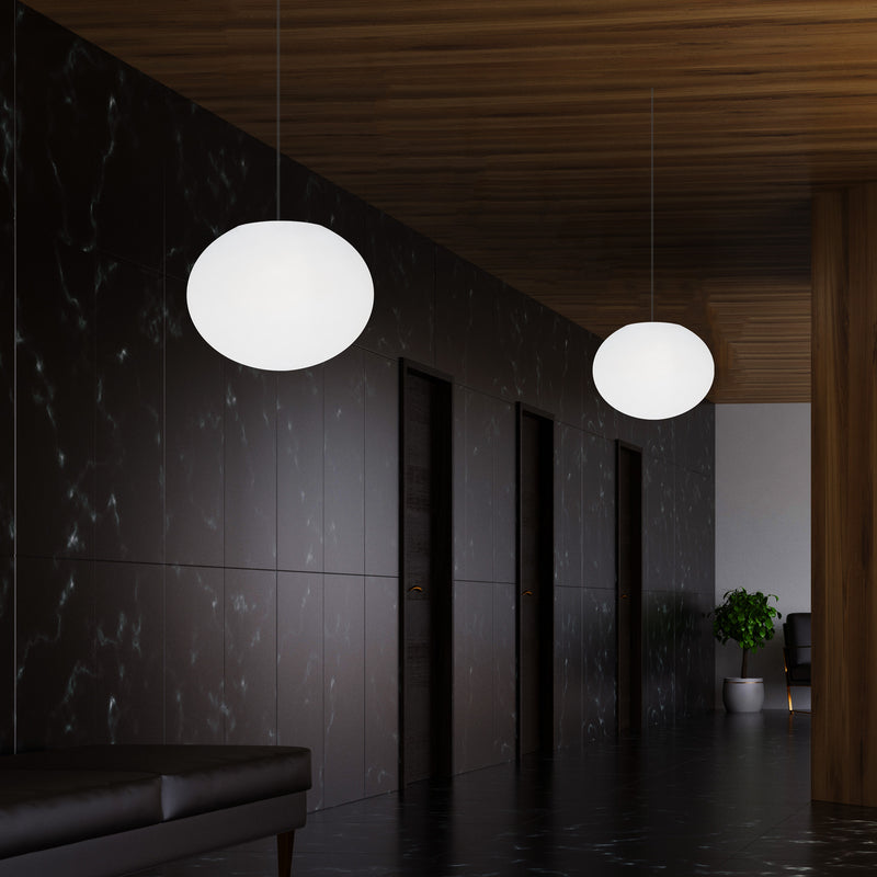 Designer LED Ceiling Pendant Light, 3D Ellipse Oval E27 Hanging Lamp, 27cm Flat Sphere