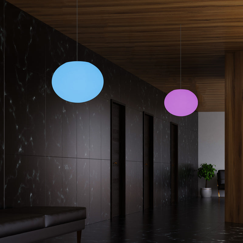Ellipse Oval Pendant Hanging Light, Dimmable Multi Colour Ceiling Lamp, Flat Globe Ball