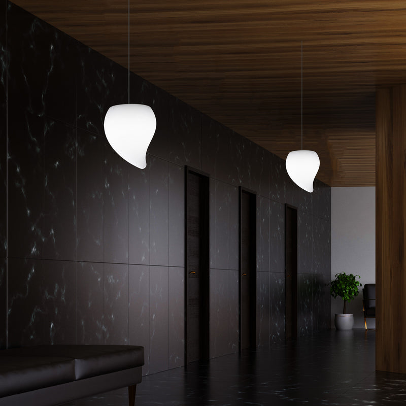 Designer LED Hanging Pendant Light, Unique Tear Drop E27 Suspended Ceiling Lamp, White