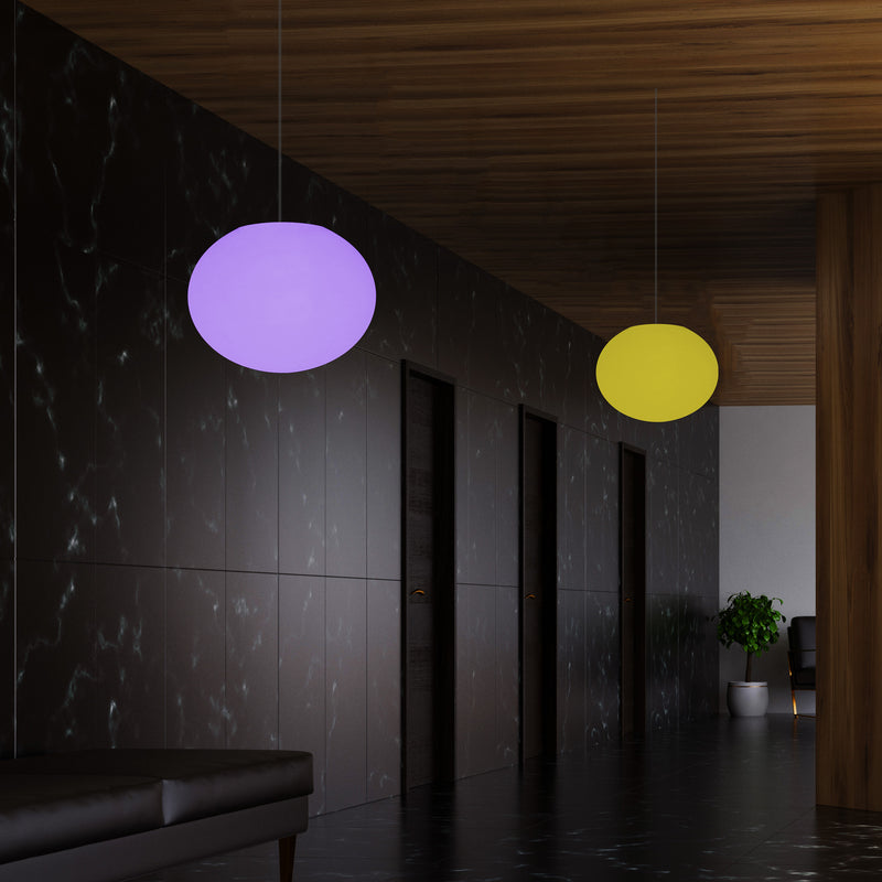Ellipse Oval Pendant Hanging Light, Dimmable Multi Colour Ceiling Lamp, Flat Globe Ball