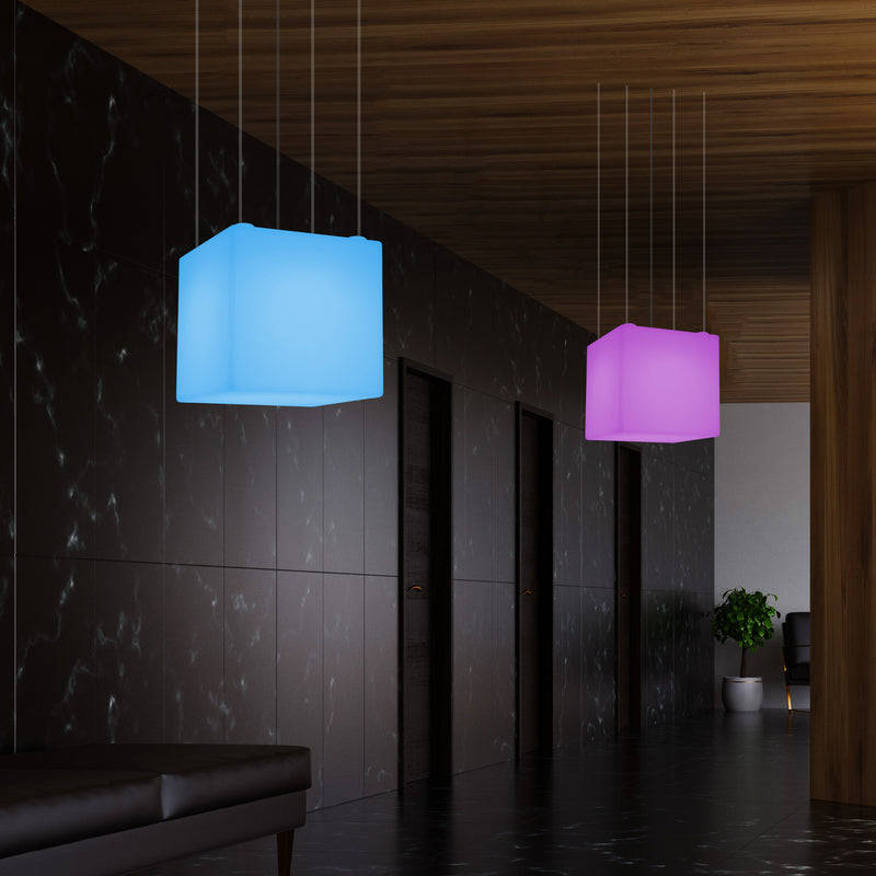 Cube Pendant LED Light, Contemporary Suspension Lamp, 40cm, E27, Colour Changing