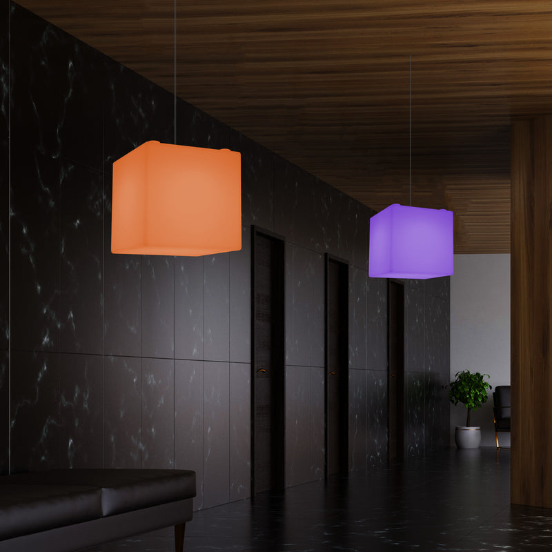 Contemporary Ceiling Light, Cube LED Suspension Lamp, 300 mm, E27, RGB
