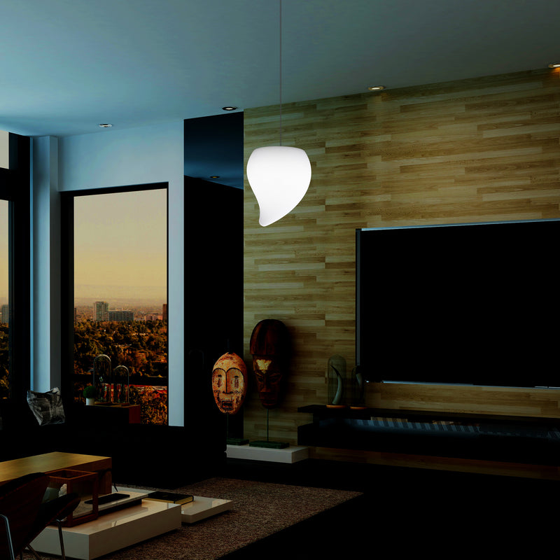 Designer LED Hanging Pendant Light, Unique Tear Drop E27 Suspended Ceiling Lamp, White