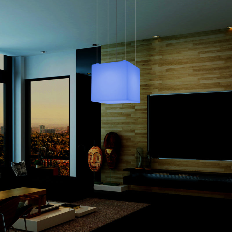 Cube Pendant LED Light, Contemporary Suspension Lamp, 40cm, E27, Colour Changing