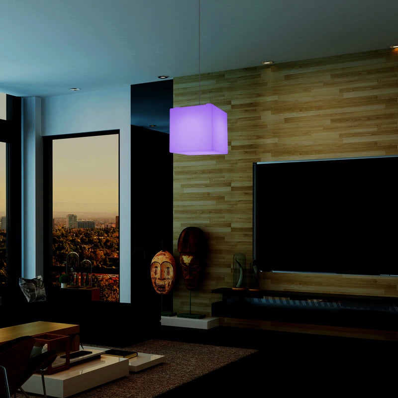 Cube Suspension Lamp, Modern Pendant LED Light, 20cm, E27, Multi Colour