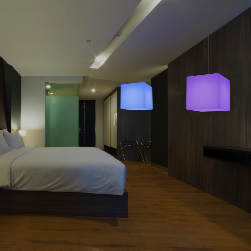 Contemporary Ceiling Light, Cube LED Suspension Lamp, 300 mm, E27, RGB