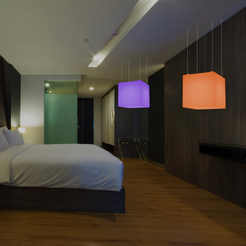 Cube Suspension LED Light, Geometric SMD RGB Ceiling Lamp, 500 mm, Ambient Lighting