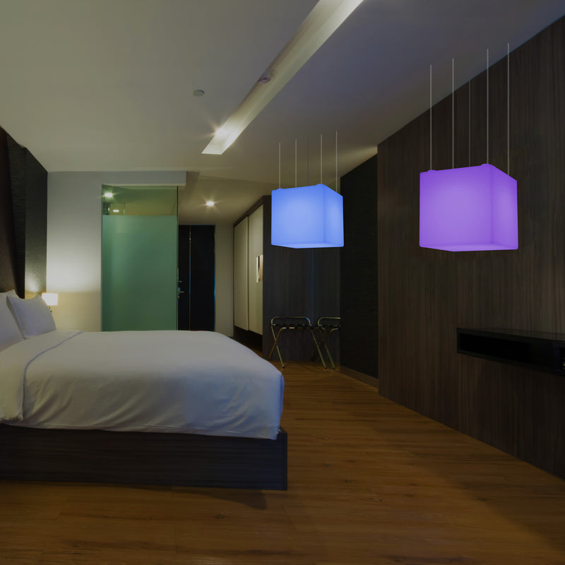 Cube Suspension LED Light, Geometric SMD RGB Ceiling Lamp, 500 mm, Ambient Lighting