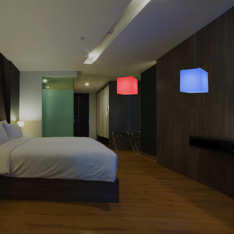 Cube Hanging Pendant Light, 15cm RGB Modern Ceiling Lamp, Multi Colour with Remote