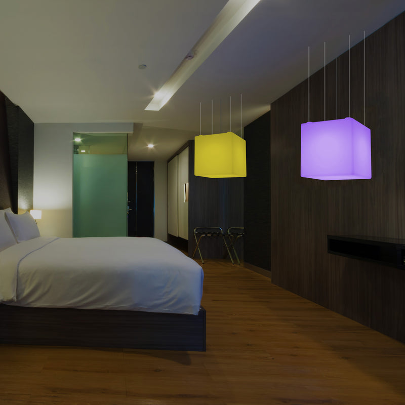 Cube Pendant LED Light, Contemporary Suspension Lamp, 40cm, E27, Colour Changing