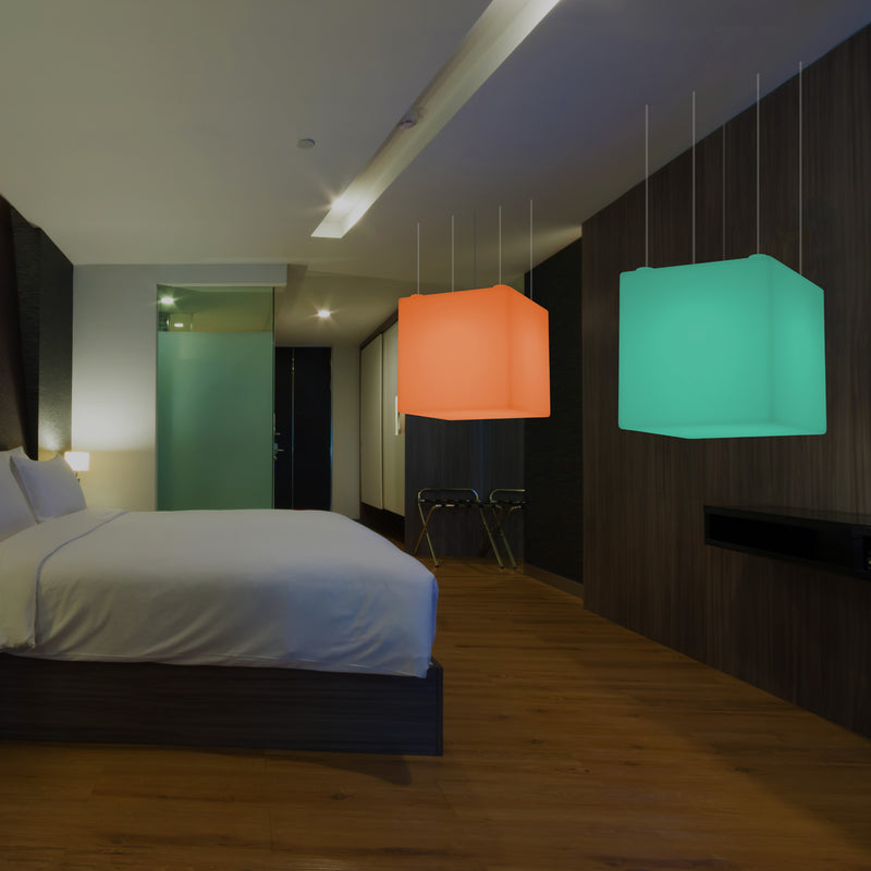 Cube Pendant Lamp, Geometric Ceiling LED Light, 60cm, E27, RGB with Remote Control