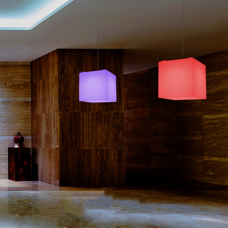 Contemporary Ceiling Light, Cube LED Suspension Lamp, 300 mm, E27, RGB