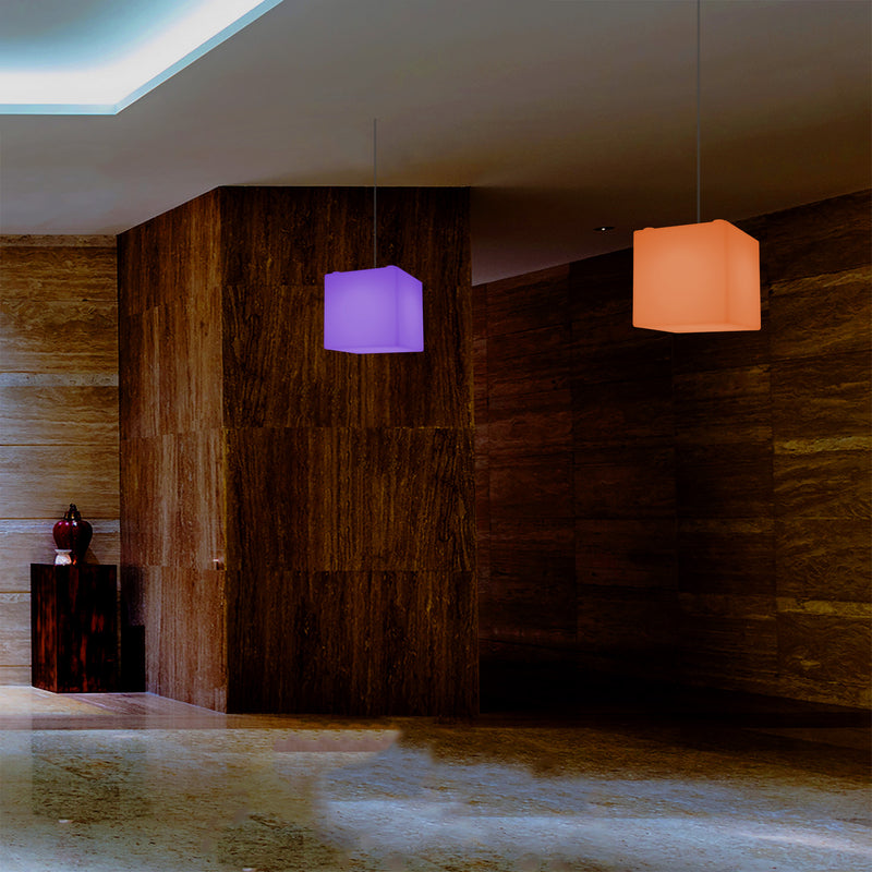 Cube Hanging Pendant Light, 15cm RGB Modern Ceiling Lamp, Multi Colour with Remote