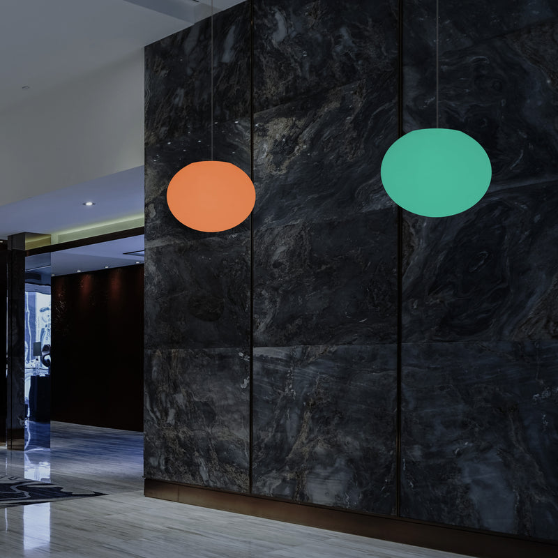 Ellipse Oval Pendant Hanging Light, Dimmable Multi Colour Ceiling Lamp, Flat Globe Ball