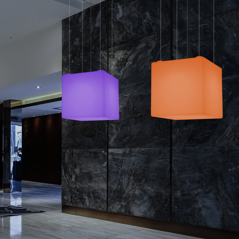 Cube Hanging Lamp, Large Modern RGB Suspension Light, 600 mm, LED Atmosphere Light