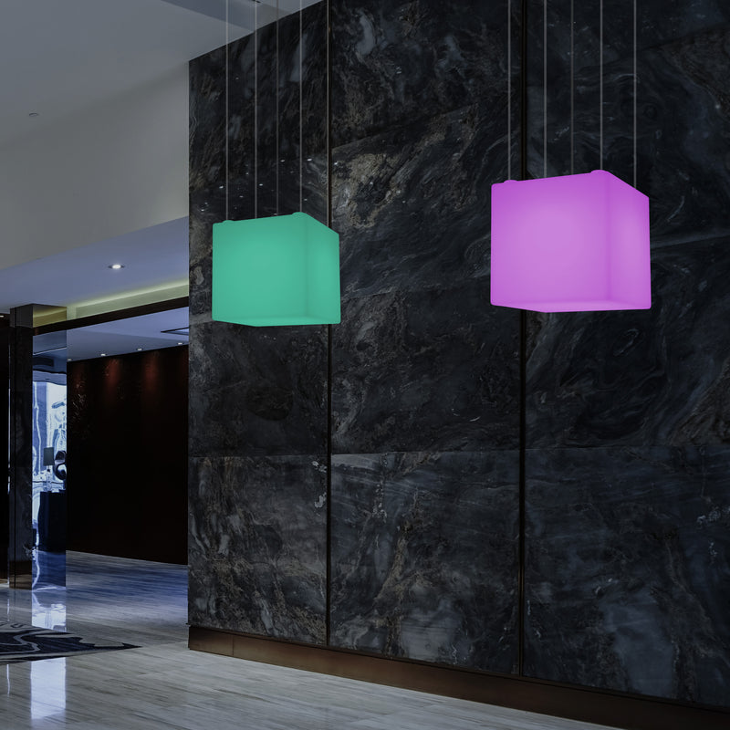 Cube Pendant LED Light, Contemporary Suspension Lamp, 40cm, E27, Colour Changing