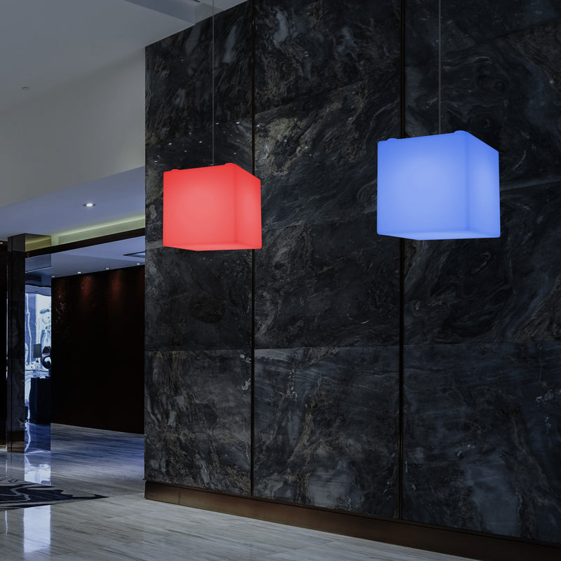 Contemporary Ceiling Light, Cube LED Suspension Lamp, 300 mm, E27, RGB