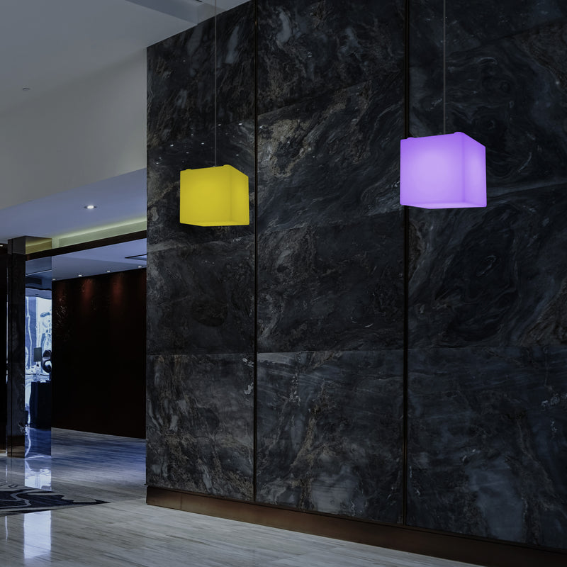 Cube Hanging Pendant Light, 15cm RGB Modern Ceiling Lamp, Multi Colour with Remote